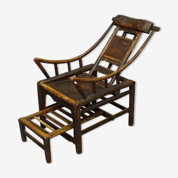 Original antique Chinese 19th century handcrafted bamboo lounge chair, ca 1860