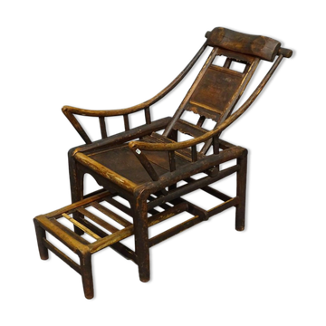 Original antique Chinese 19th century handcrafted bamboo lounge chair, ca 1860