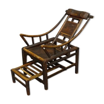 Original antique Chinese 19th century handcrafted bamboo lounge chair, ca 1860