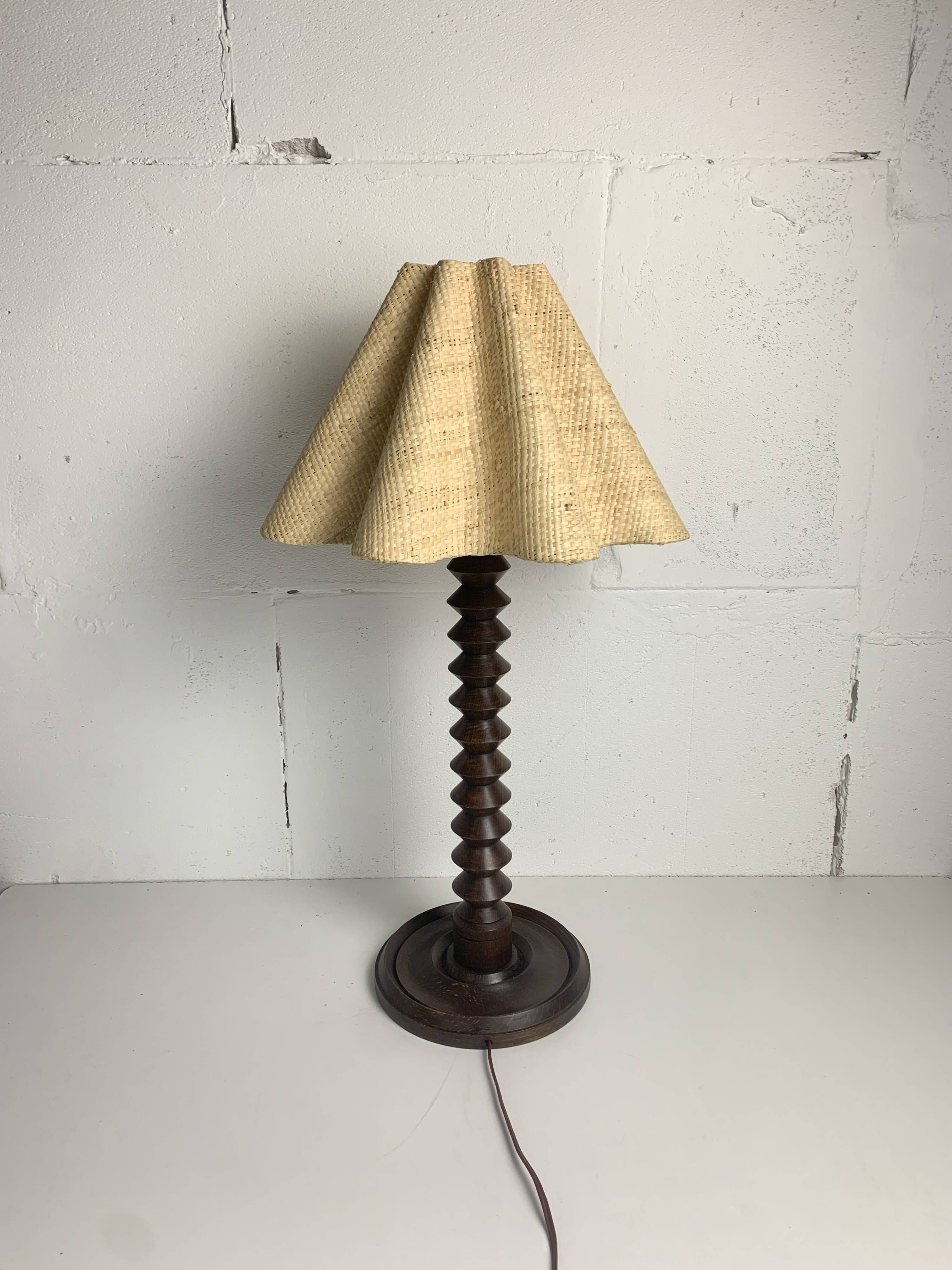 French wood turned table lamp in the style of Charles Dudouyt, 1950s