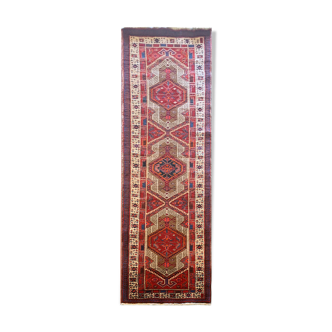 Tapis rouge vintage persan hamedan 1930 coureur tribal tissé à la main 99x337cm