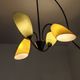 Brass and glass chandelier 4 yellow and green lights from the 60s