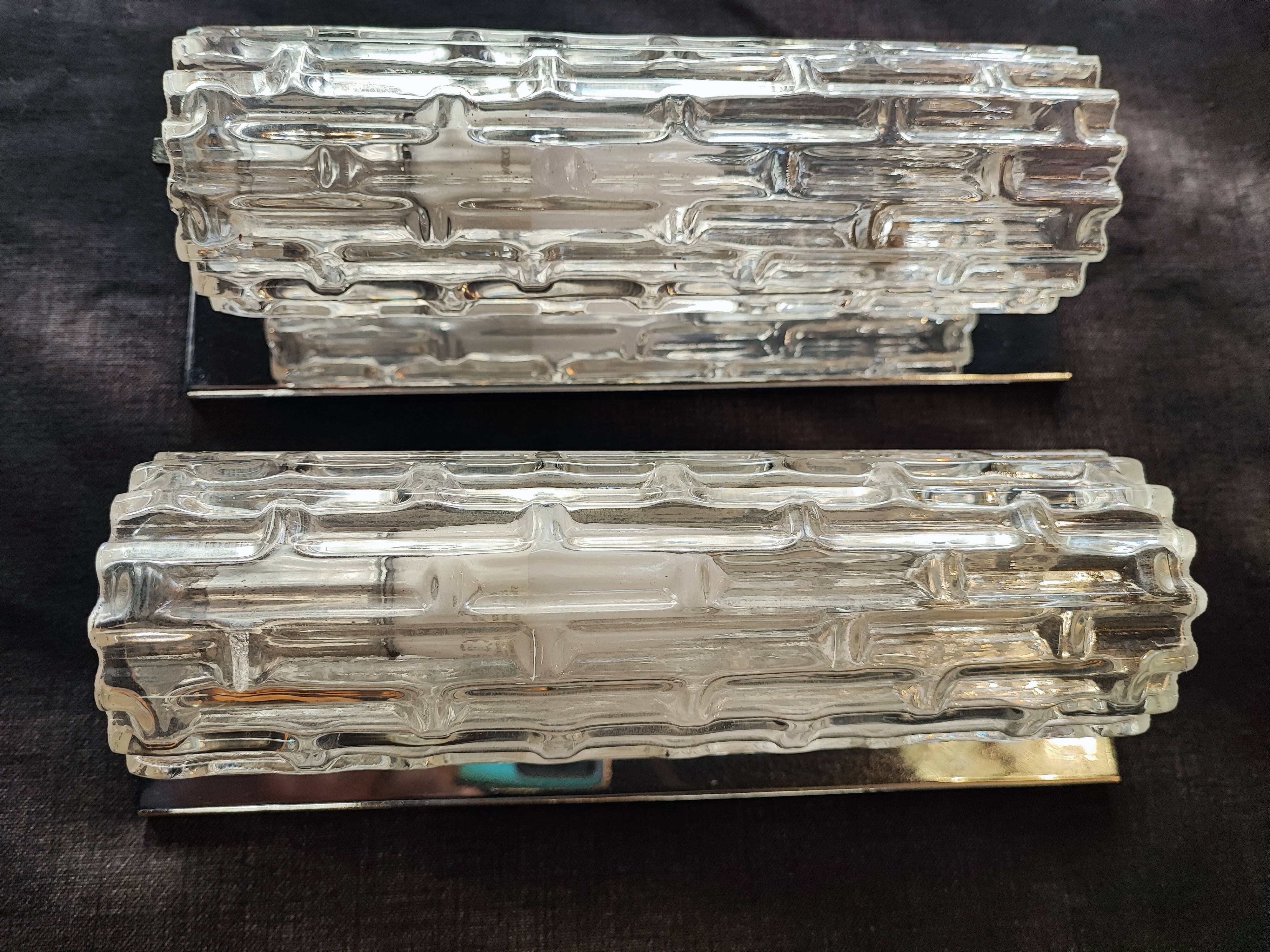 Pair of murano wall lamps, Toni Zuccheri for Venini, Tronchi, 25 cm
