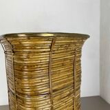 Aubock style rattan and brass bauhaus waste bin France 1960s