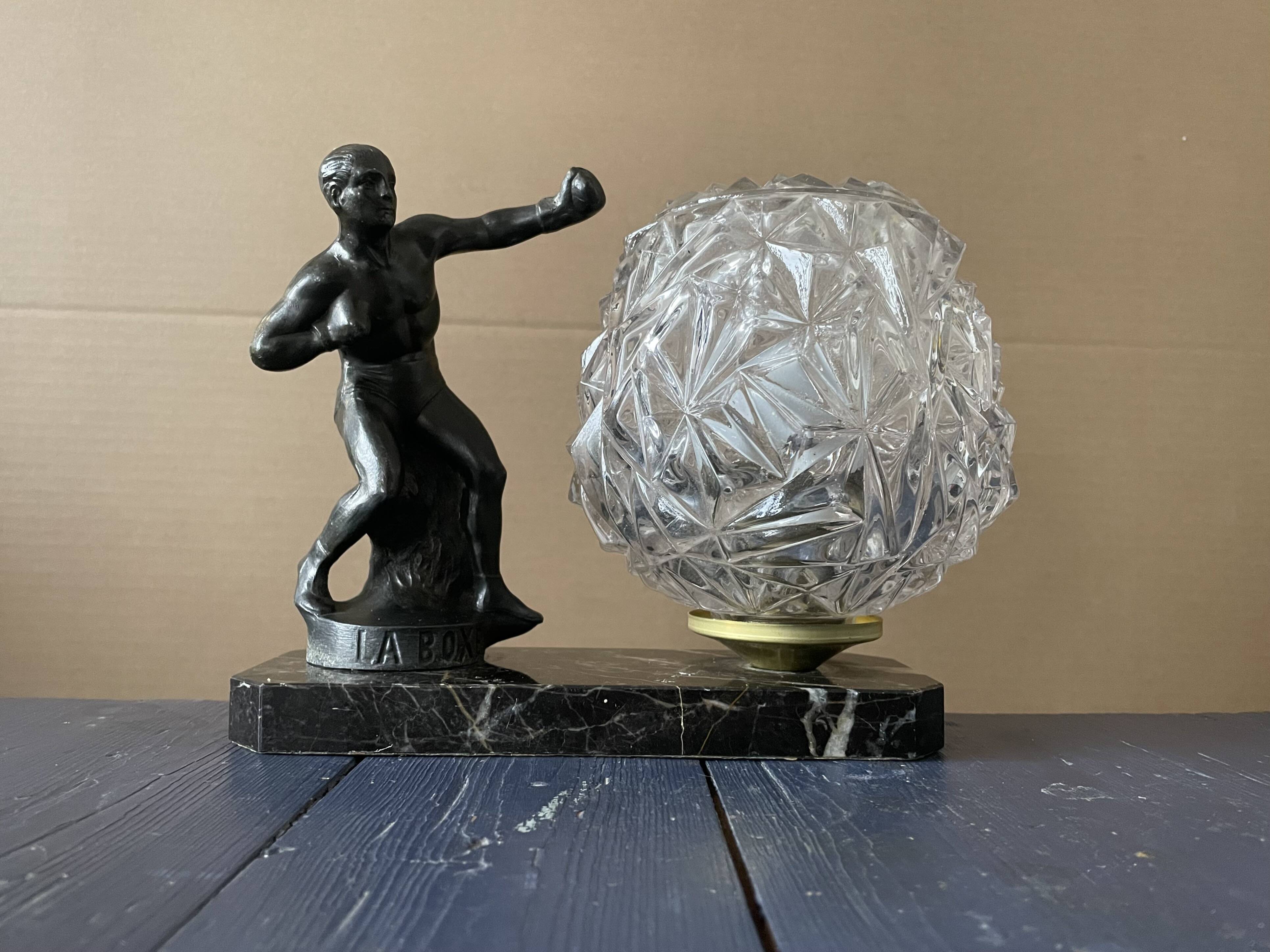 Marble table lamp, boxing, 1930s