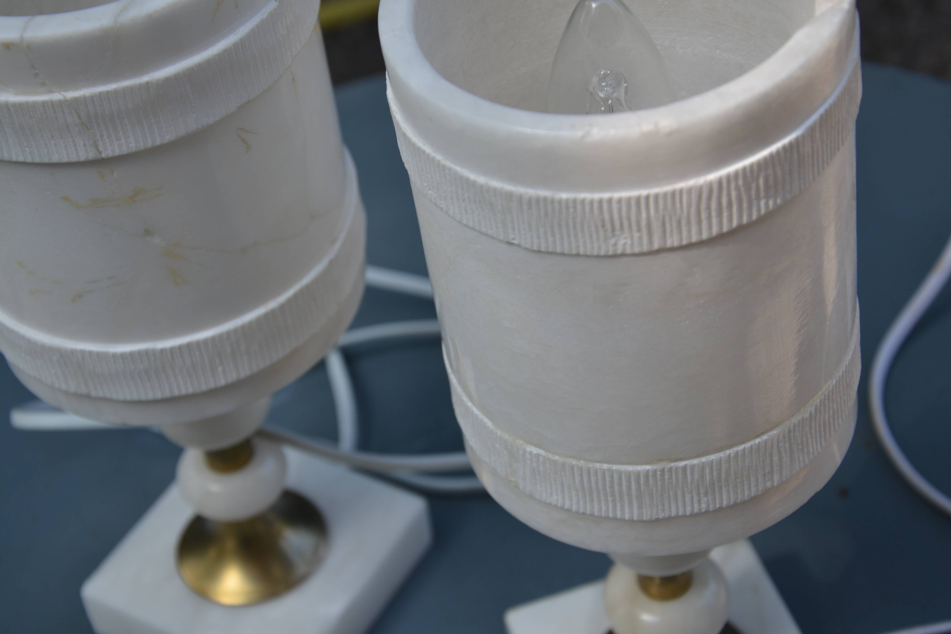 2 white alabaster and brass bedside lamps from the 60s