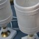 2 white alabaster and brass bedside lamps from the 60s