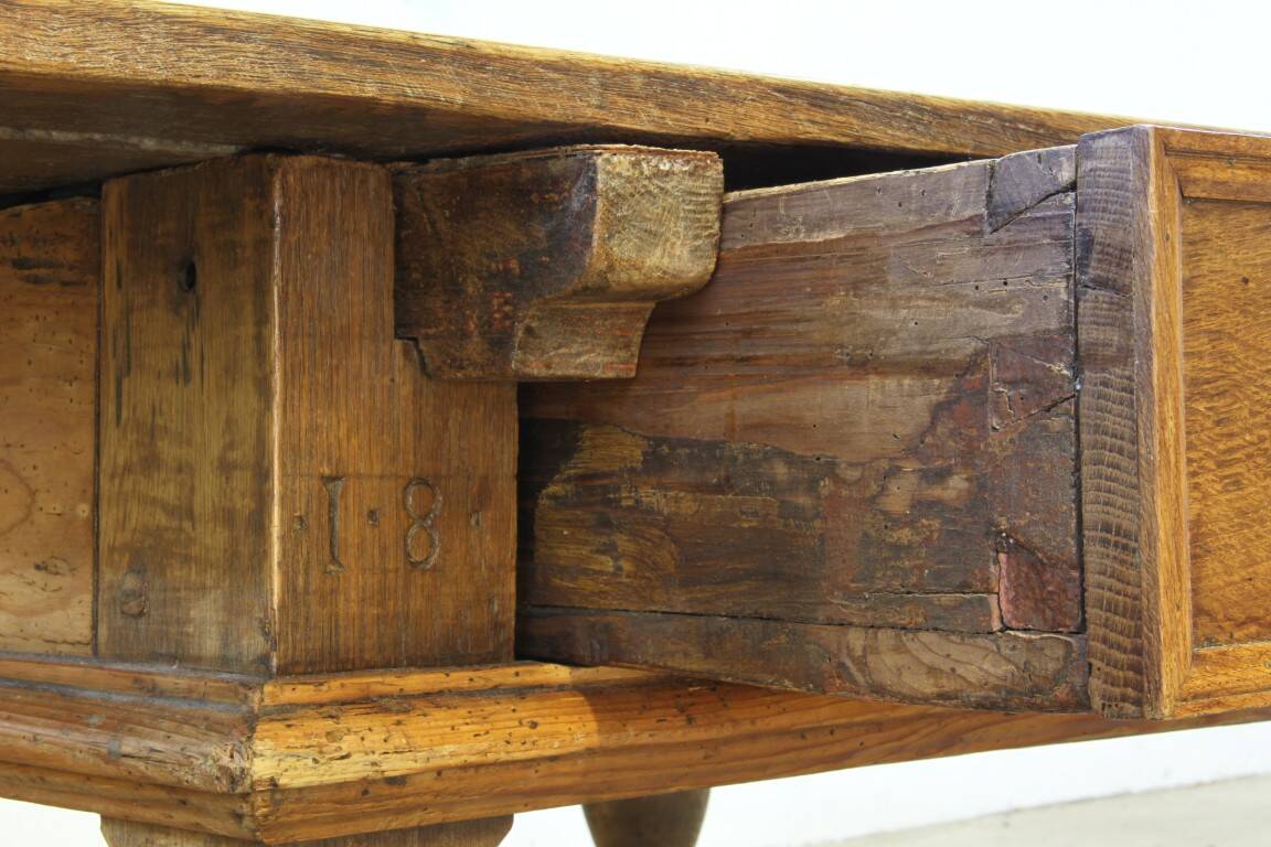 Baroque antique Nordic provincial oak table 1800s rustic farmhouse, rich patina