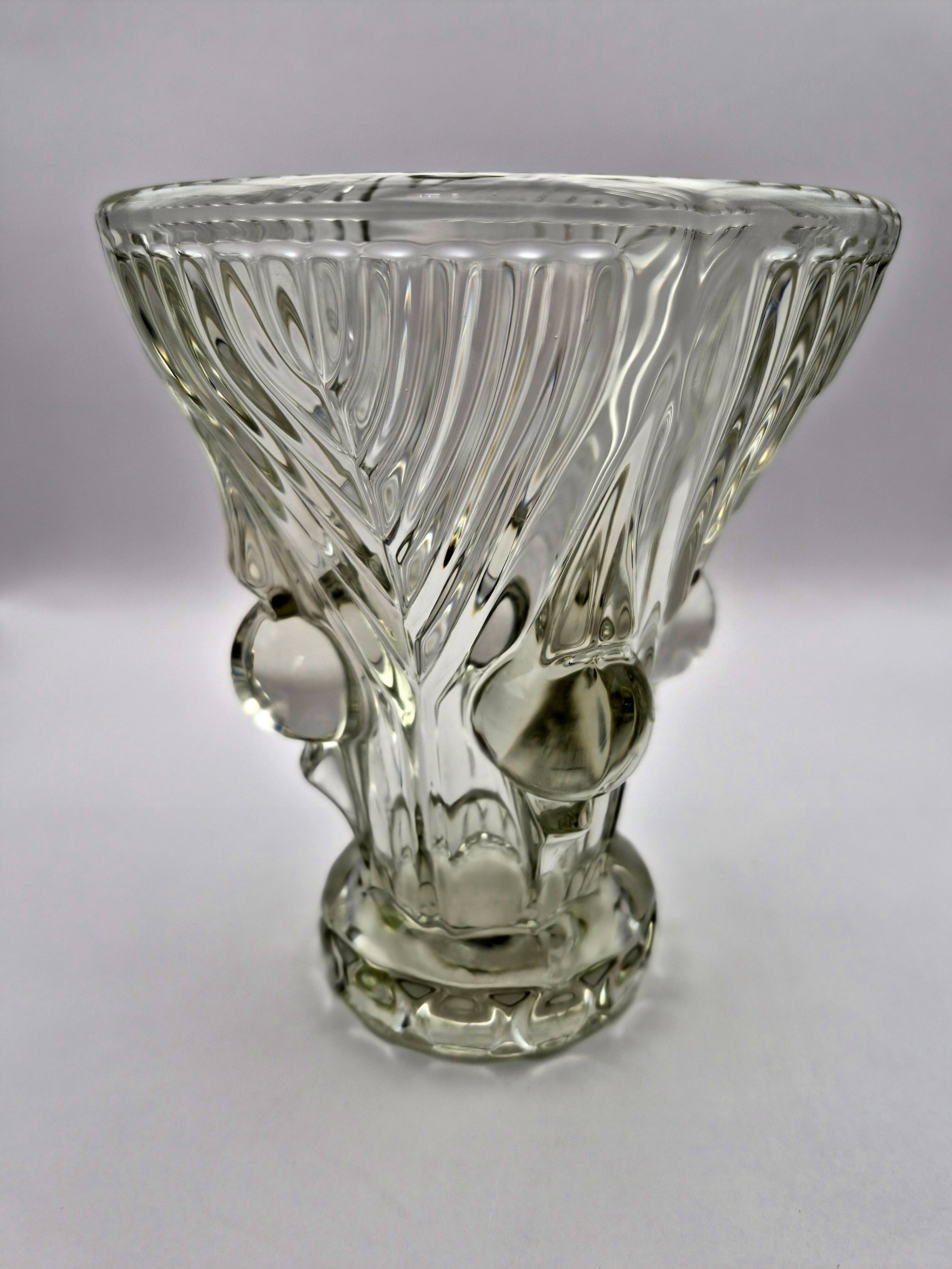 Vintage thick moulded glass/crystal vase Sculptural design Art Deco