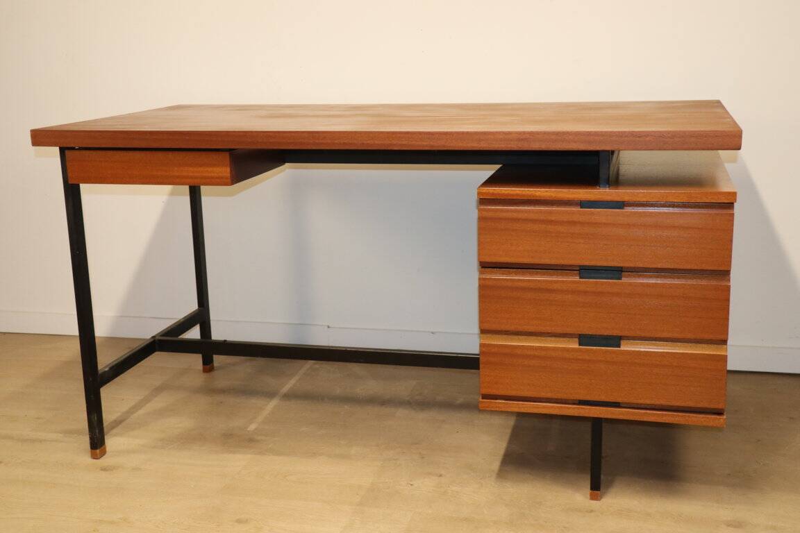 Vintage mahogany desk by Pierre Guariche edition Minvielle, 1960