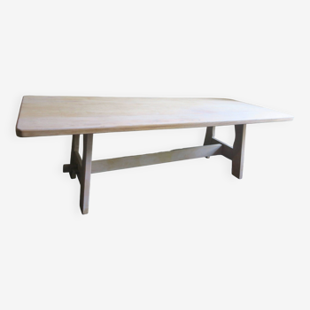 Grande table à manger vintage en chêne massif cérusé 244 x 99 cm, 1940-1950