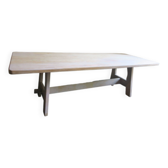 Large mid-century limed solid oak dining table 244 x 99 cm, 1940s-1950s