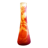 Glass soliflore vase with floral decoration from the beginning of the 20th century and signed