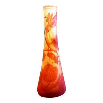 Glass soliflore vase with floral decoration from the beginning of the 20th century and signed