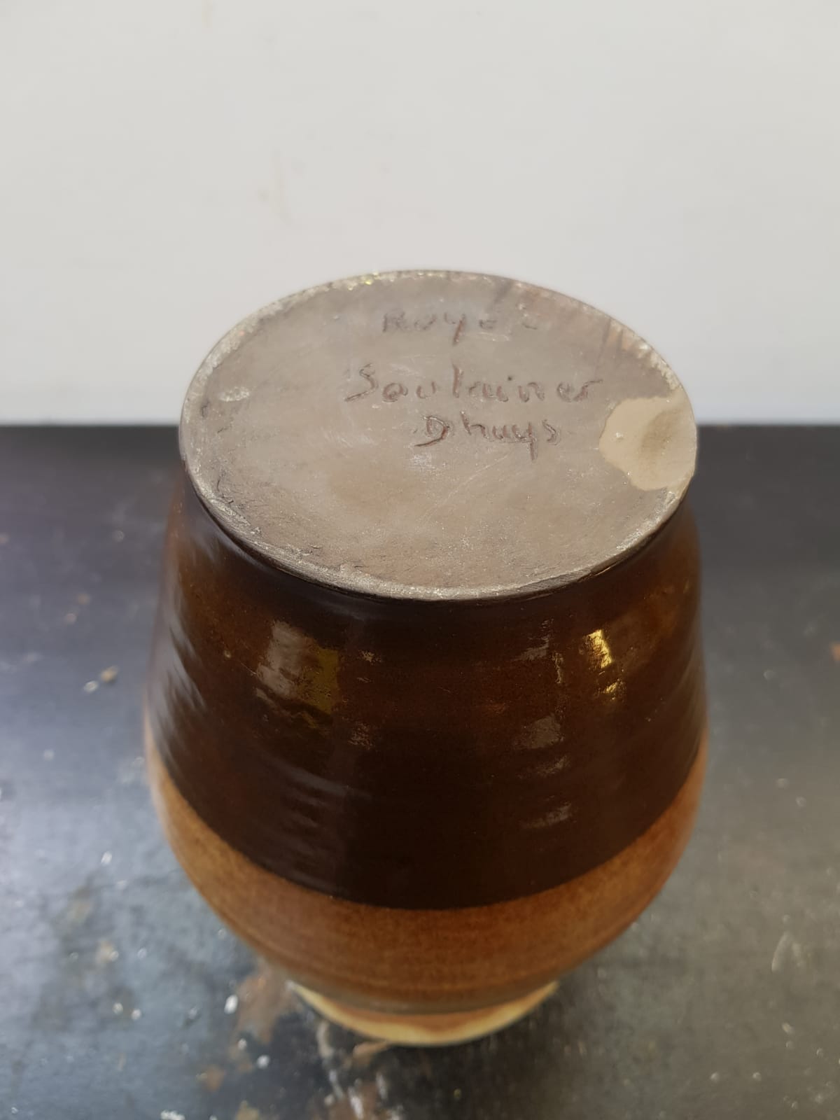 Vase Soulaines Dhuys royer enamelled stoneware brown beige vintage