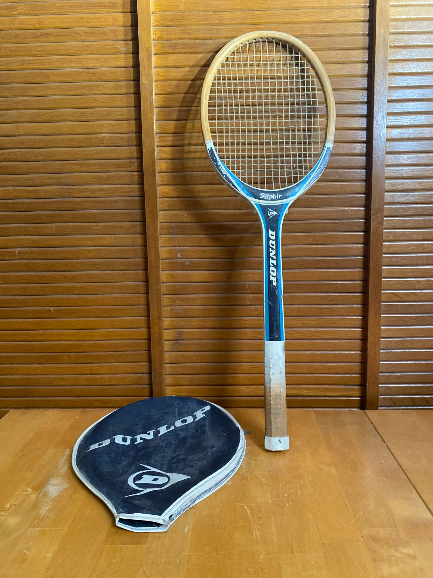 Vintage dunlop saphir wooden tennis racket + dunlop vintage cover #e