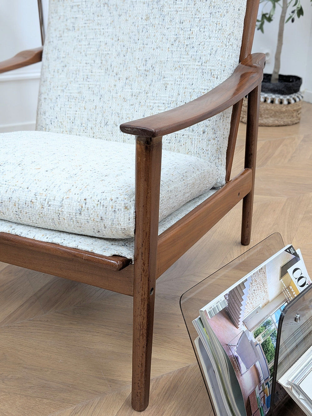 2 reupholstered Scandinavian armchairs