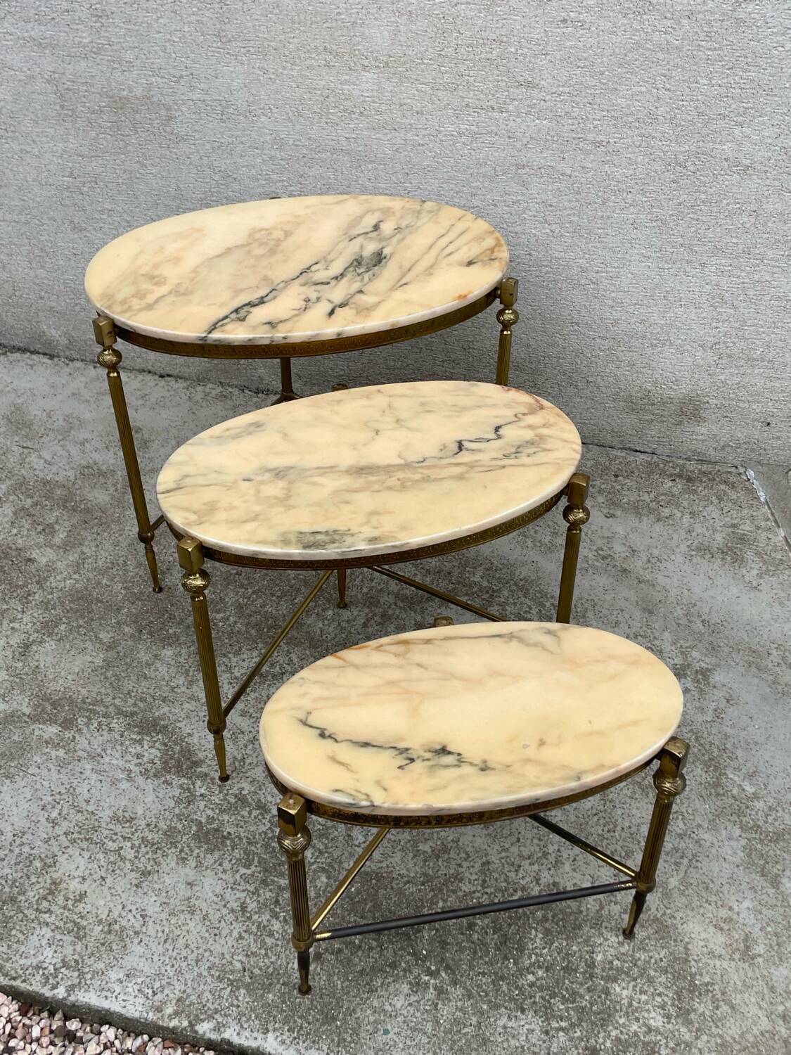 Vintage bronze, brass and onyx nesting table