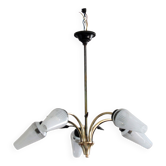 Old chandelier brass and glass tulip 1950 1960 vintage decoration lighting suspension