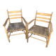 Fauteuils bois clair corde paille vintage Années 60