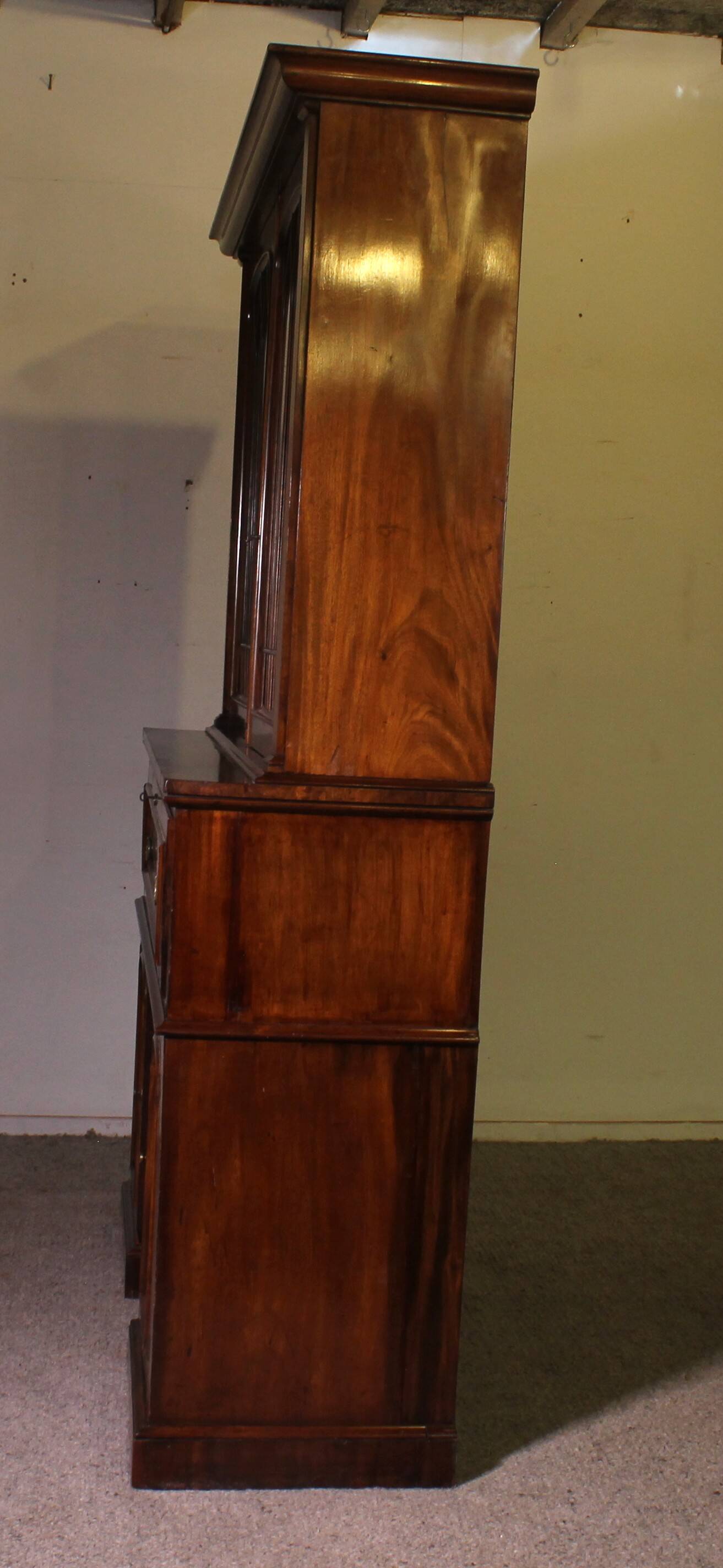 Display Cabinet or Mahogany Bookcase with Secretary - 19th Century