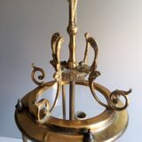 Antique entrance hall lantern - 3 lights - brass & convex glass