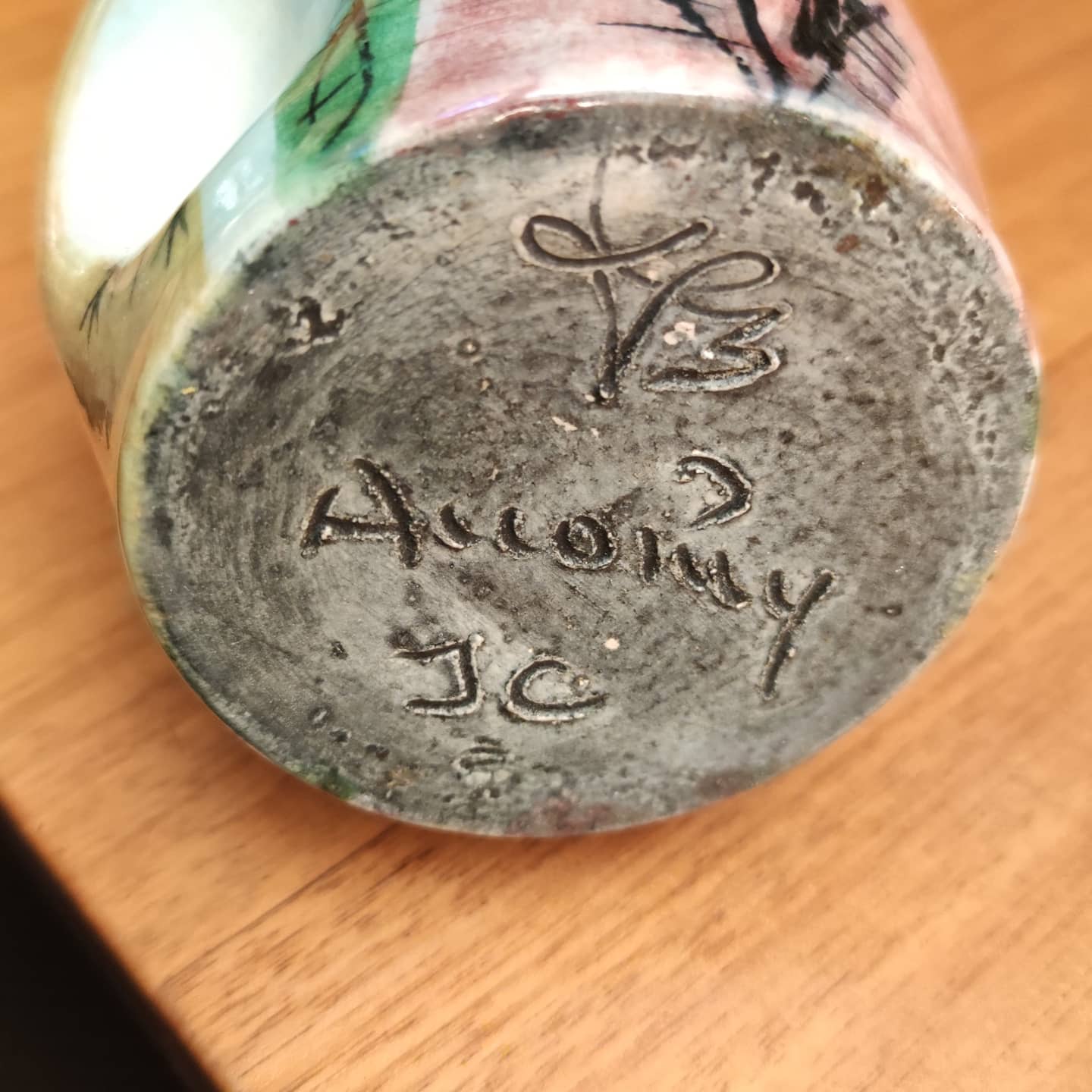 Accolay ceramic vase, circa 1960, monogrammed J.C.