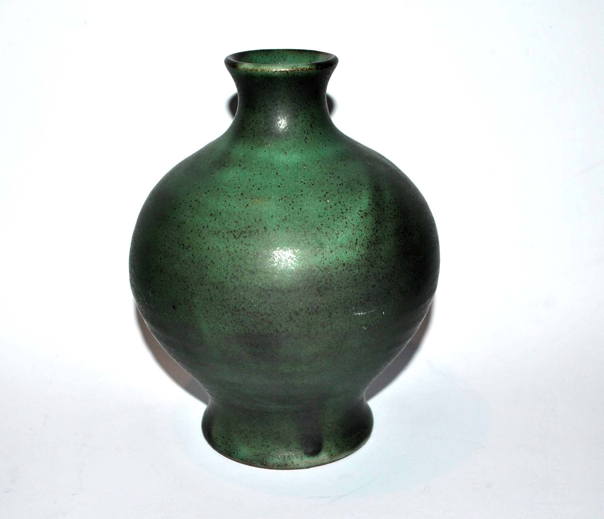Vintage ceramic vase signed vague - Green glazed terracotta
