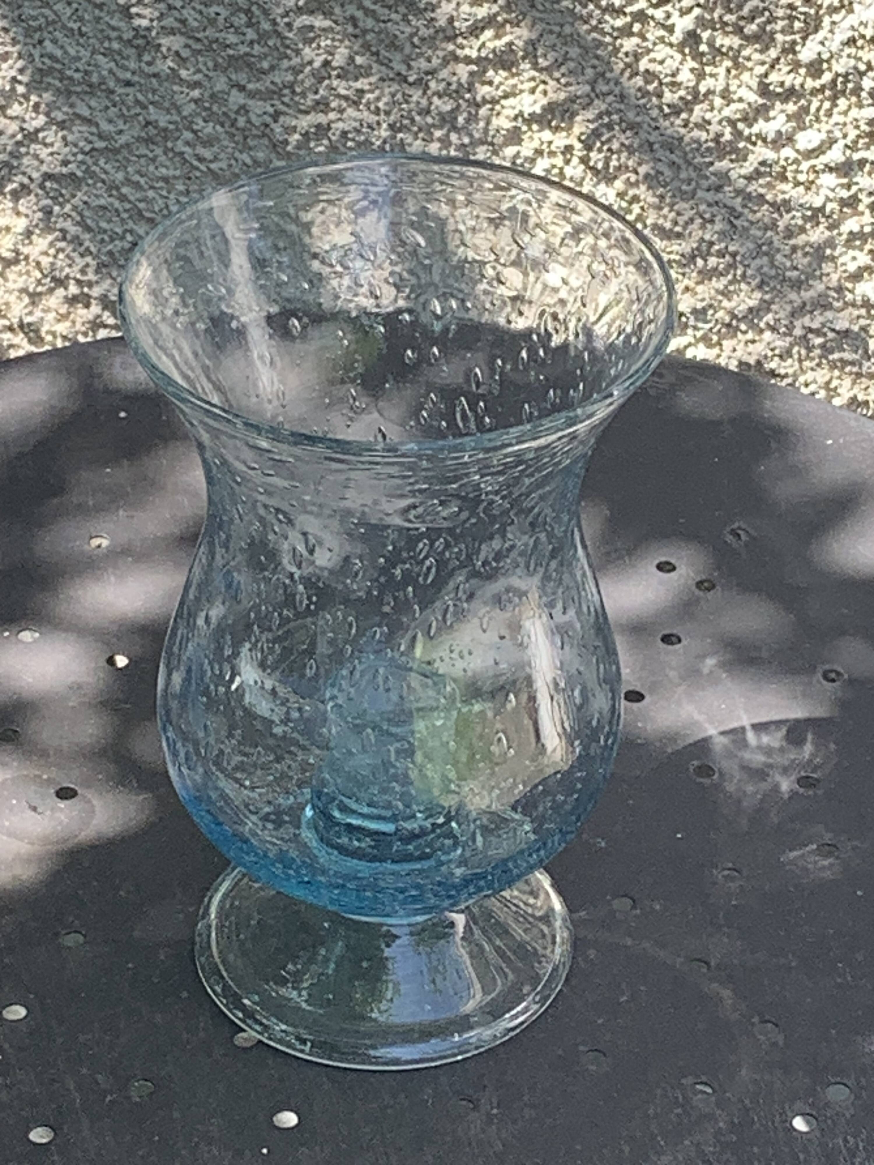 Tealight holder, blown glass candle holder in blue color from Biot glassworks