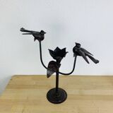Bougeoir brutaliste fer forgé aux oiseaux