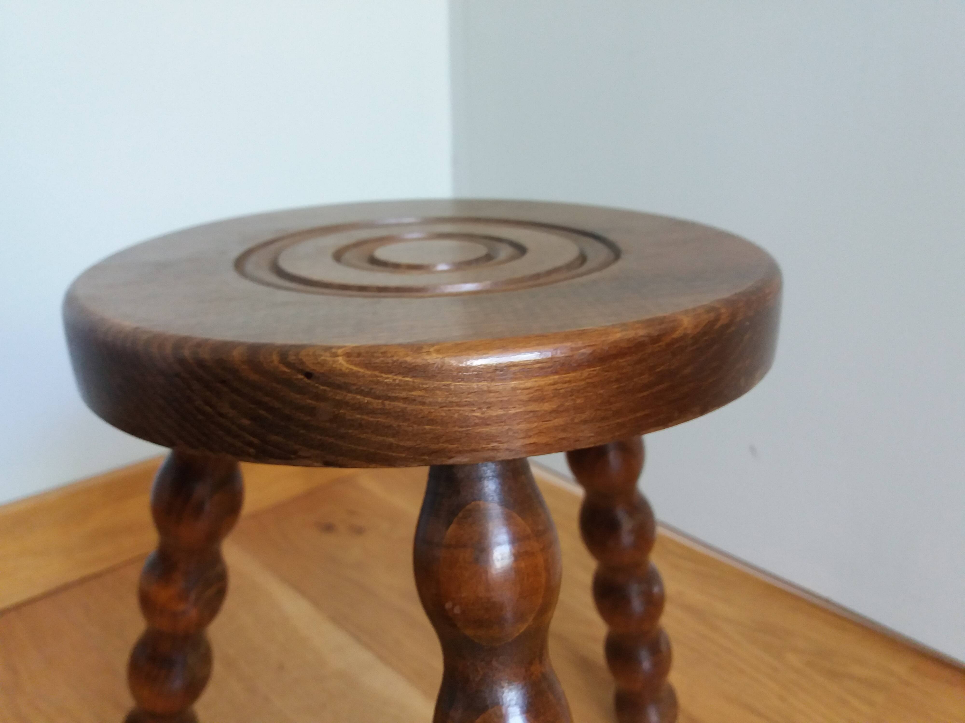 Turned wood tripod stool