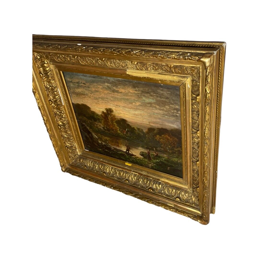 A. Ryban: Oil on panel man in a boat. dated 1877