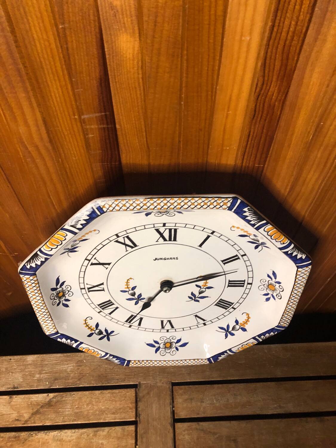 Old pendulum plate junghans white painted ceramic vintage #a537