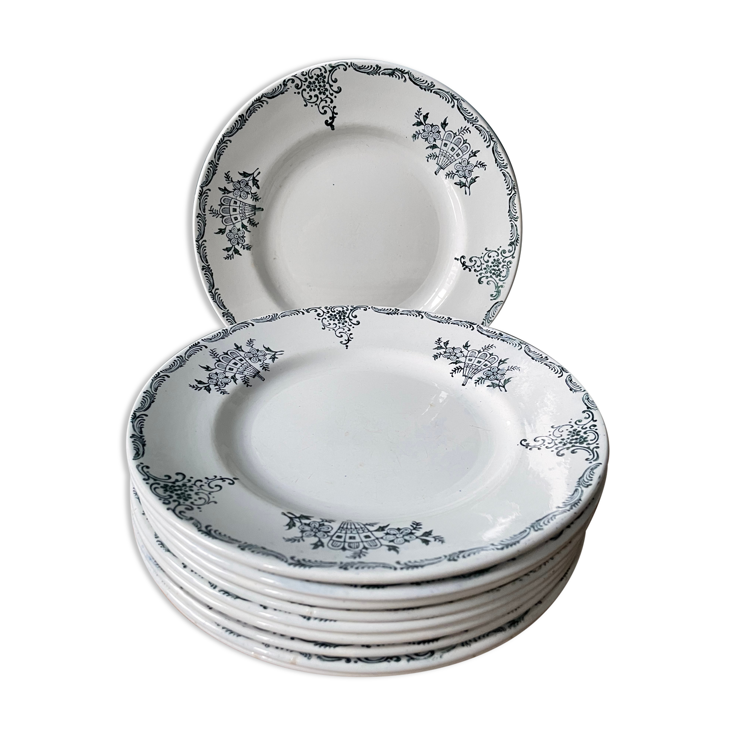 Set of 10 flat plates numbered terre de fer xixème st amand