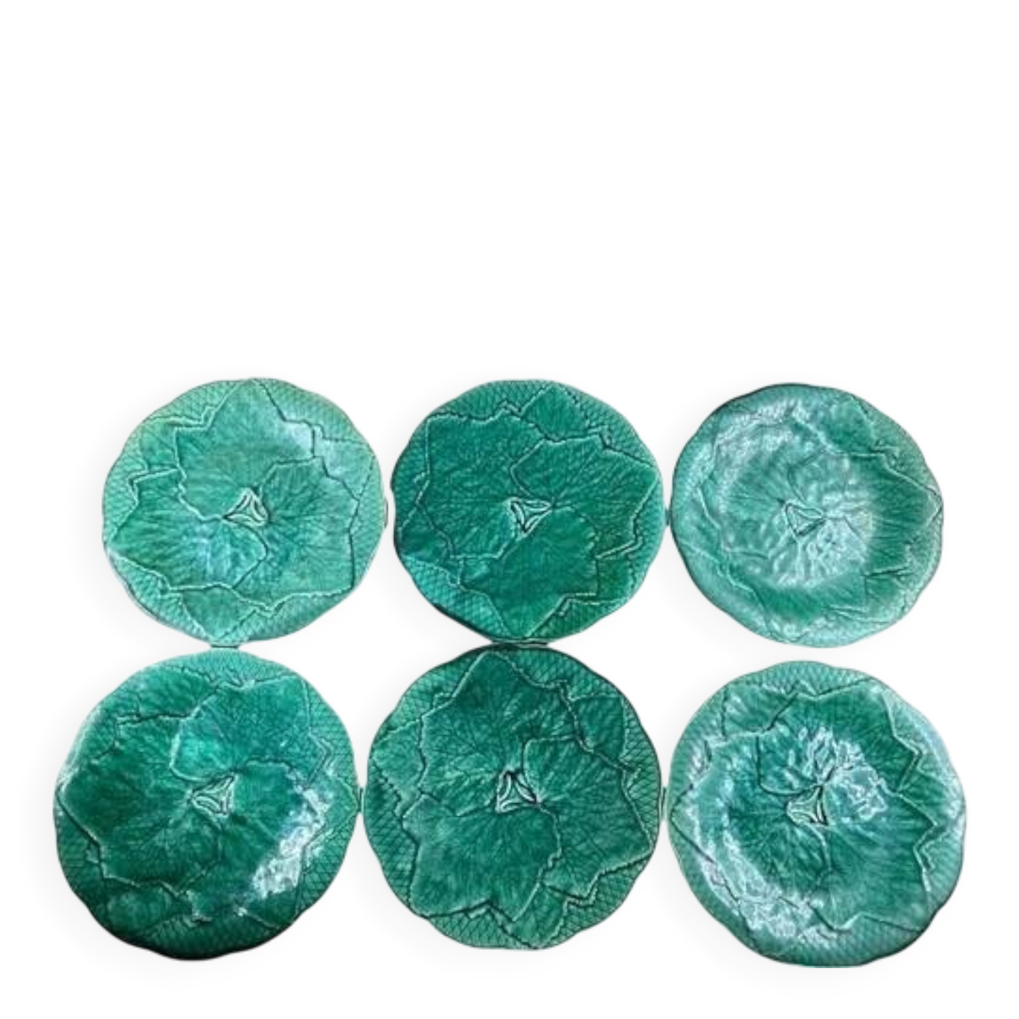 Gien Primefleur green barbotine plates set of 6, 21cm