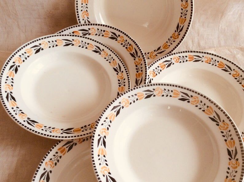Set of 6 old hollow plates from the Badonviller factory