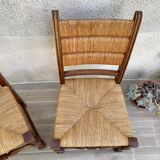 Pair of straw and solid oak chairs