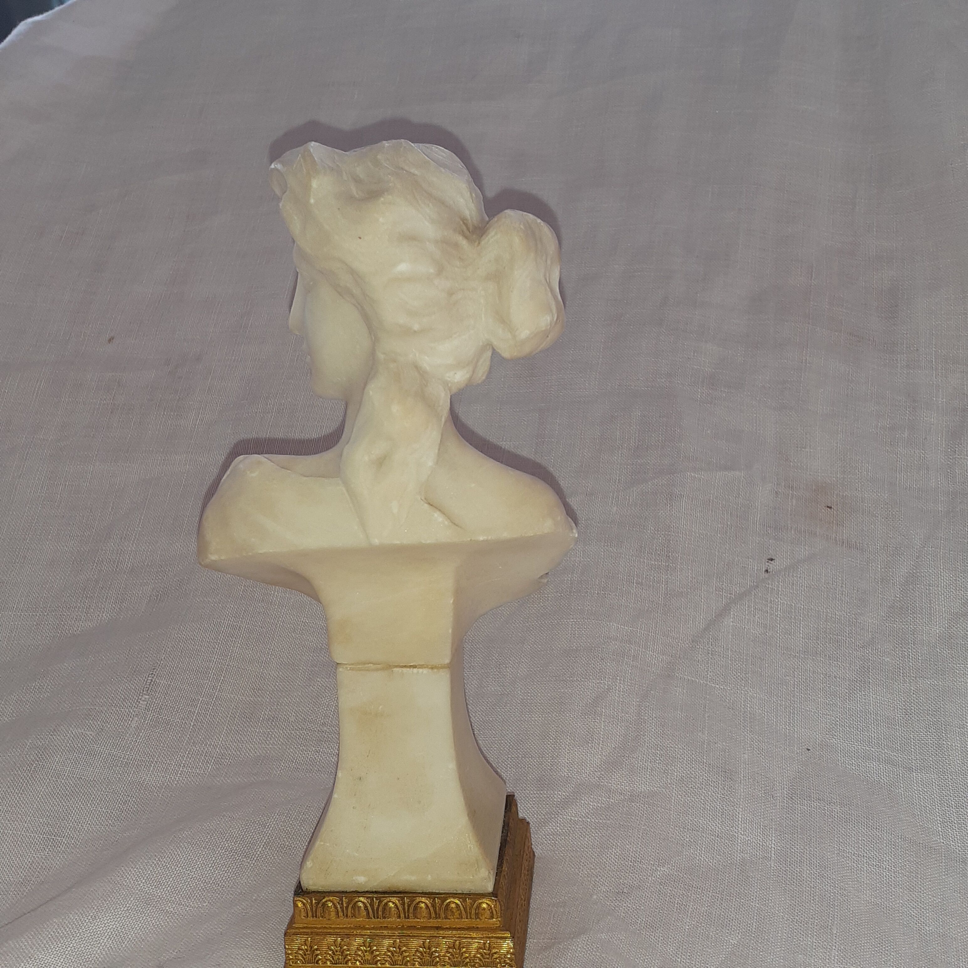 Art nouveau white marble bust;  woman