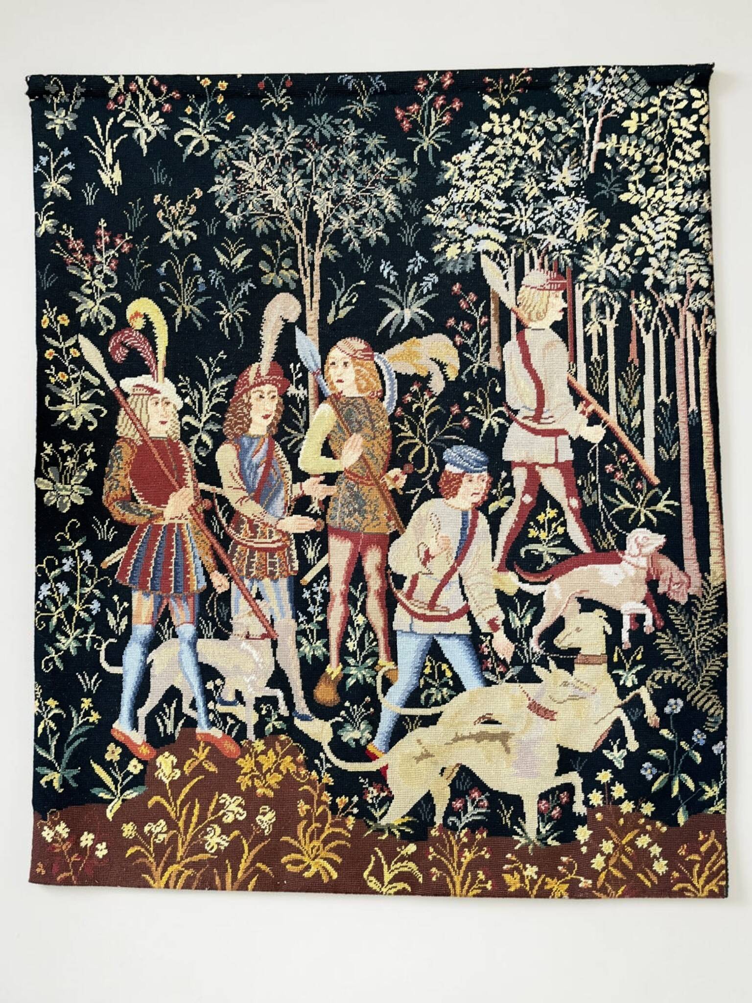 Antique handwoven tapestry Medieval Hunt Unicorn 20th century