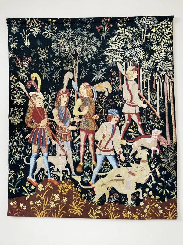 Ancienne tapisserie à la main Chasse médiévale Licorne XXème