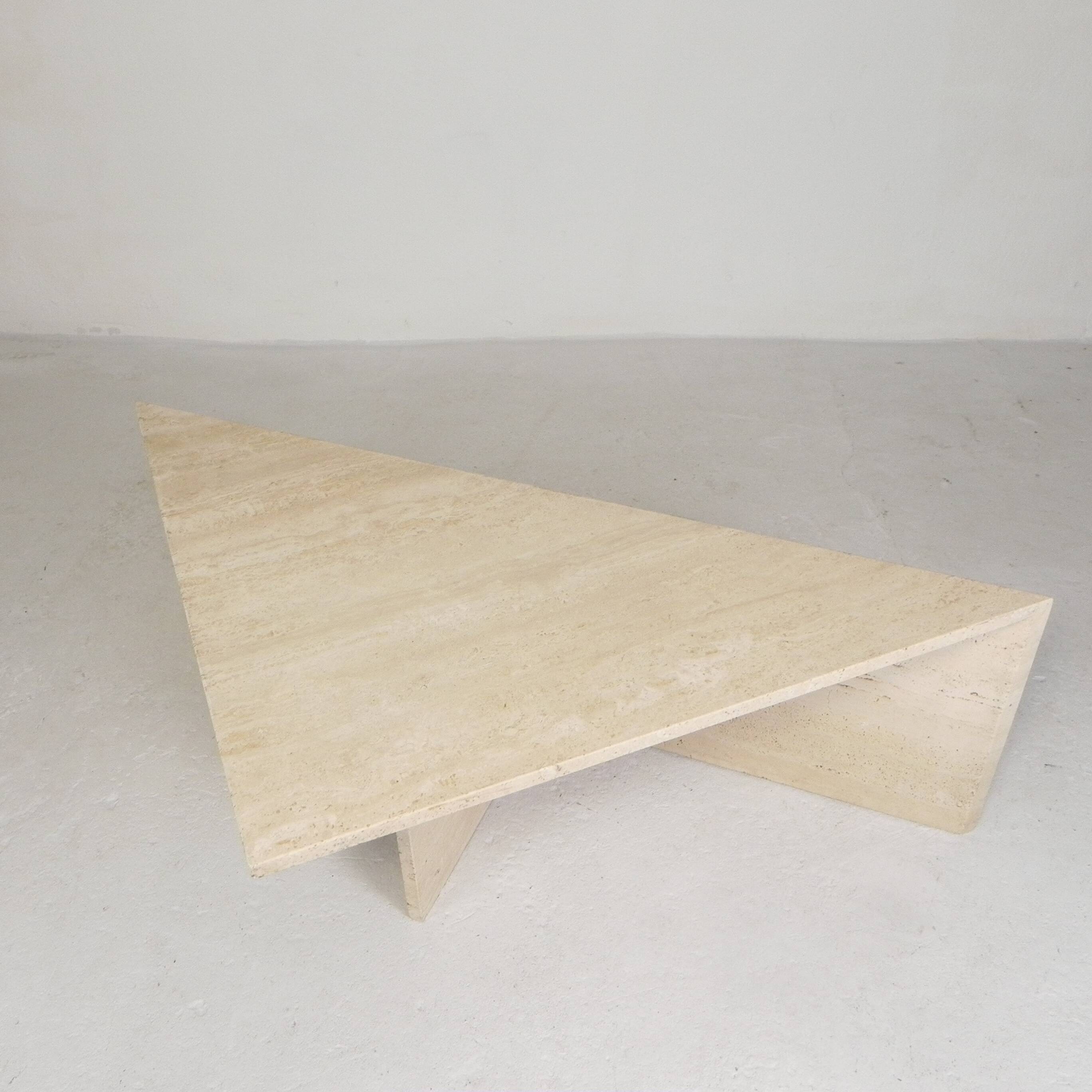 Mid-Century travertine coffee table with a triangular top, 1970s.