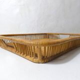 grand plateau en rotin design vintage