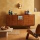 Vintage mahogany sideboard with bar compartment, 1950s-60s design.