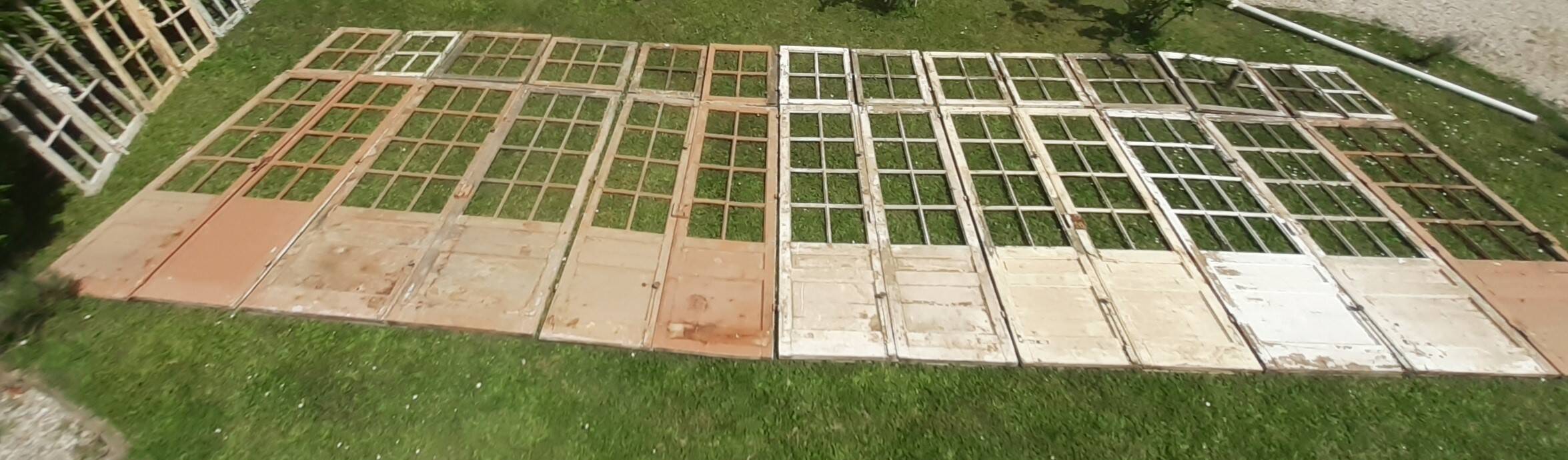 Workshop door 258.4x98.5cm in iron and colored cathedral glass