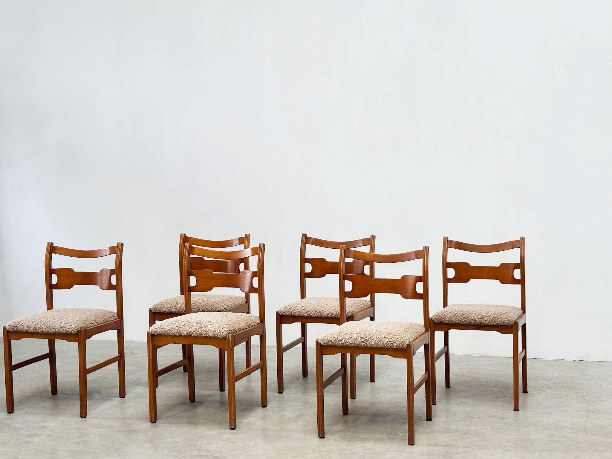 Set of six sculptural beech wood Italian dining chairs