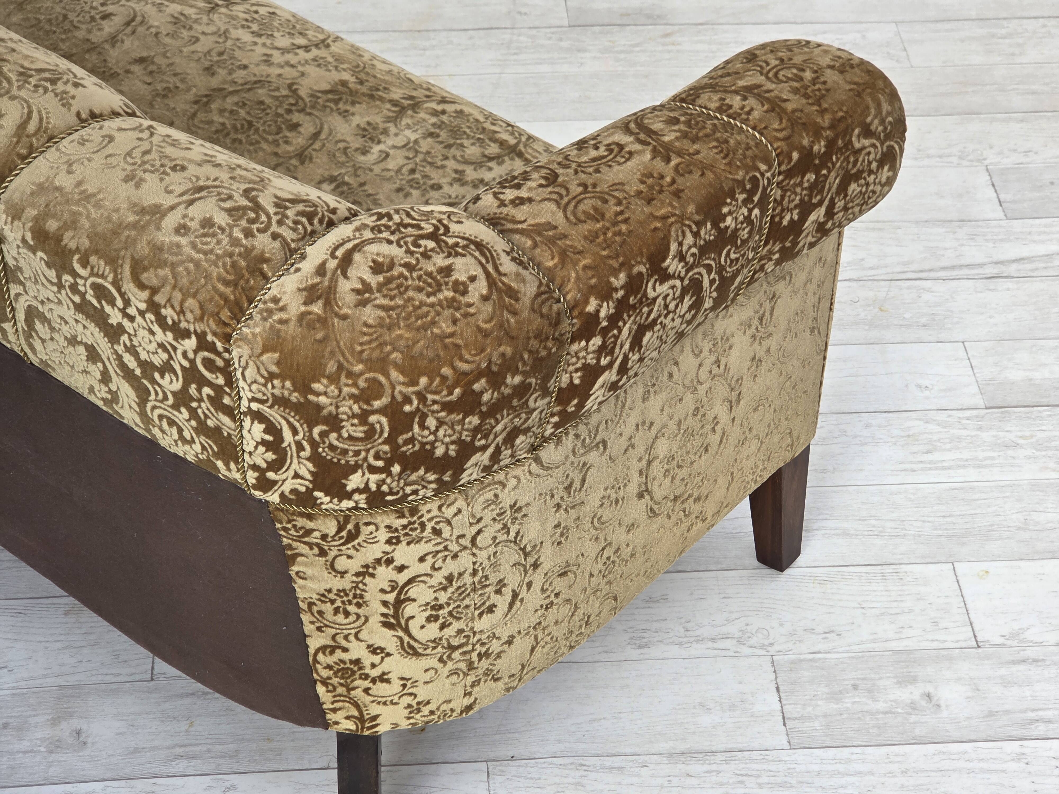 1960s, 3-seater Danish sofa, green furniture velour, ash wood legs.