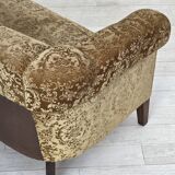 1960s, 3-seater Danish sofa, green furniture velour, ash wood legs.