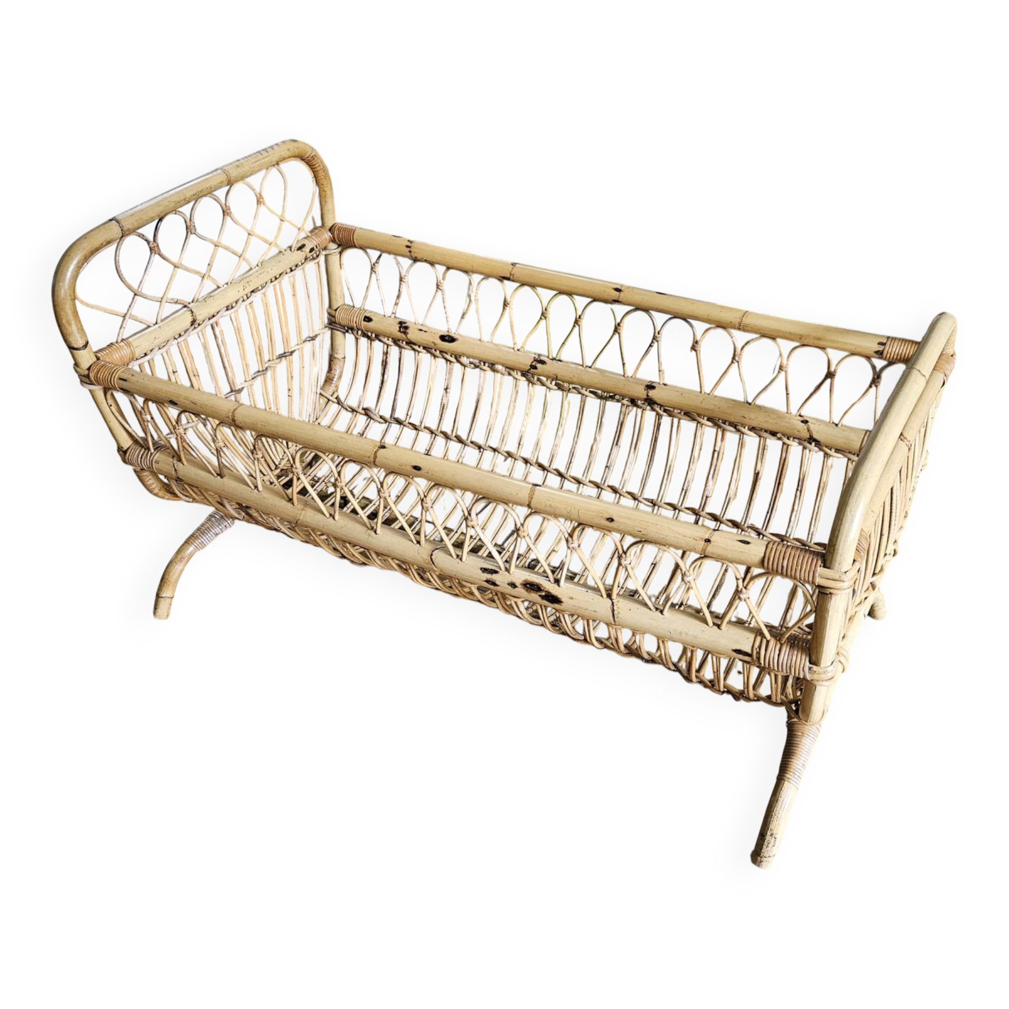 Vintage rattan and bamboo baby bed / cradle