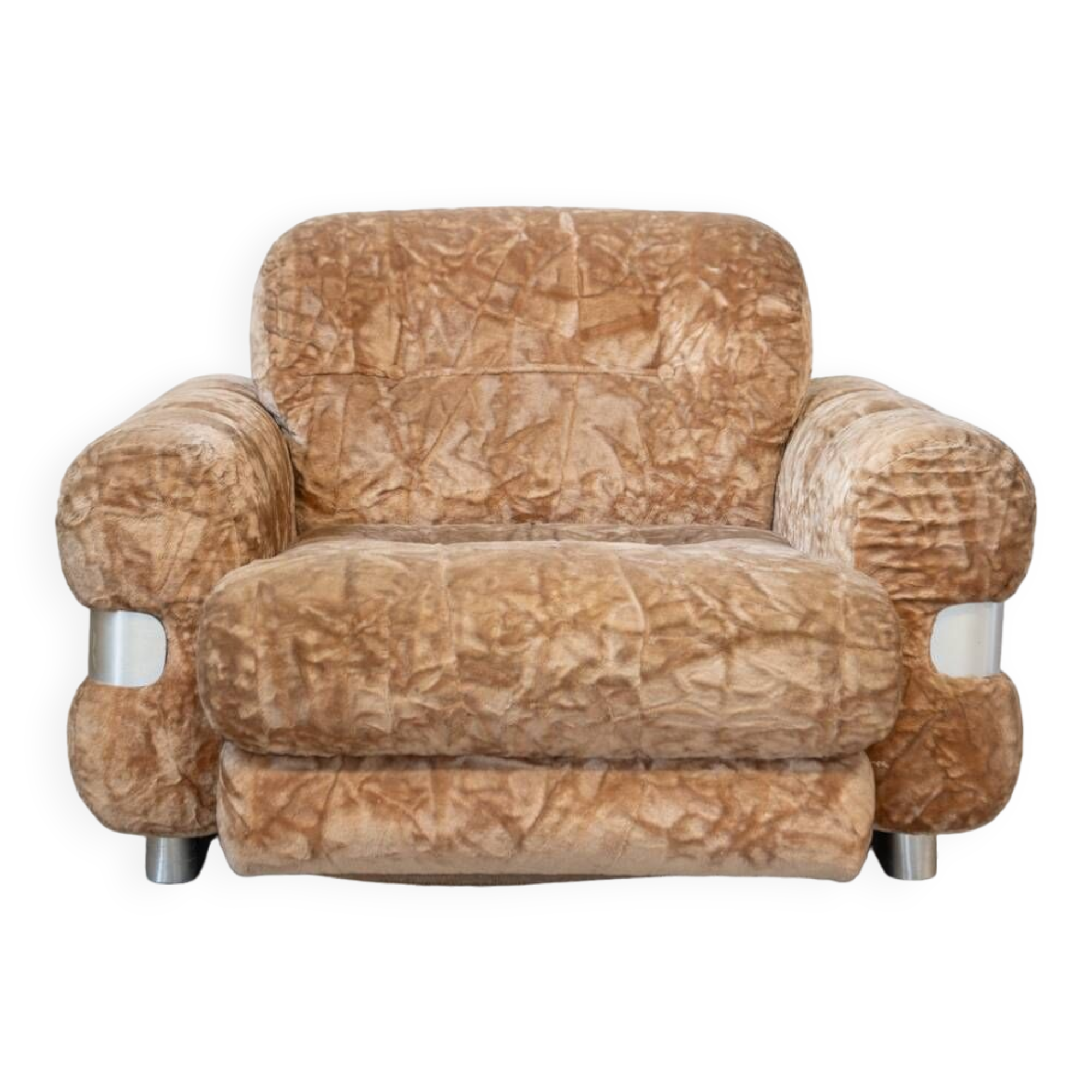 Chenille armchair with brushed aluminum profiles, 1970s