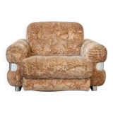 Chenille armchair with brushed aluminum profiles, 1970s